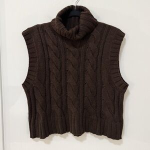 H&M Sleeveless Cable Knit Turtleneck - Espresso - Relaxed Fit